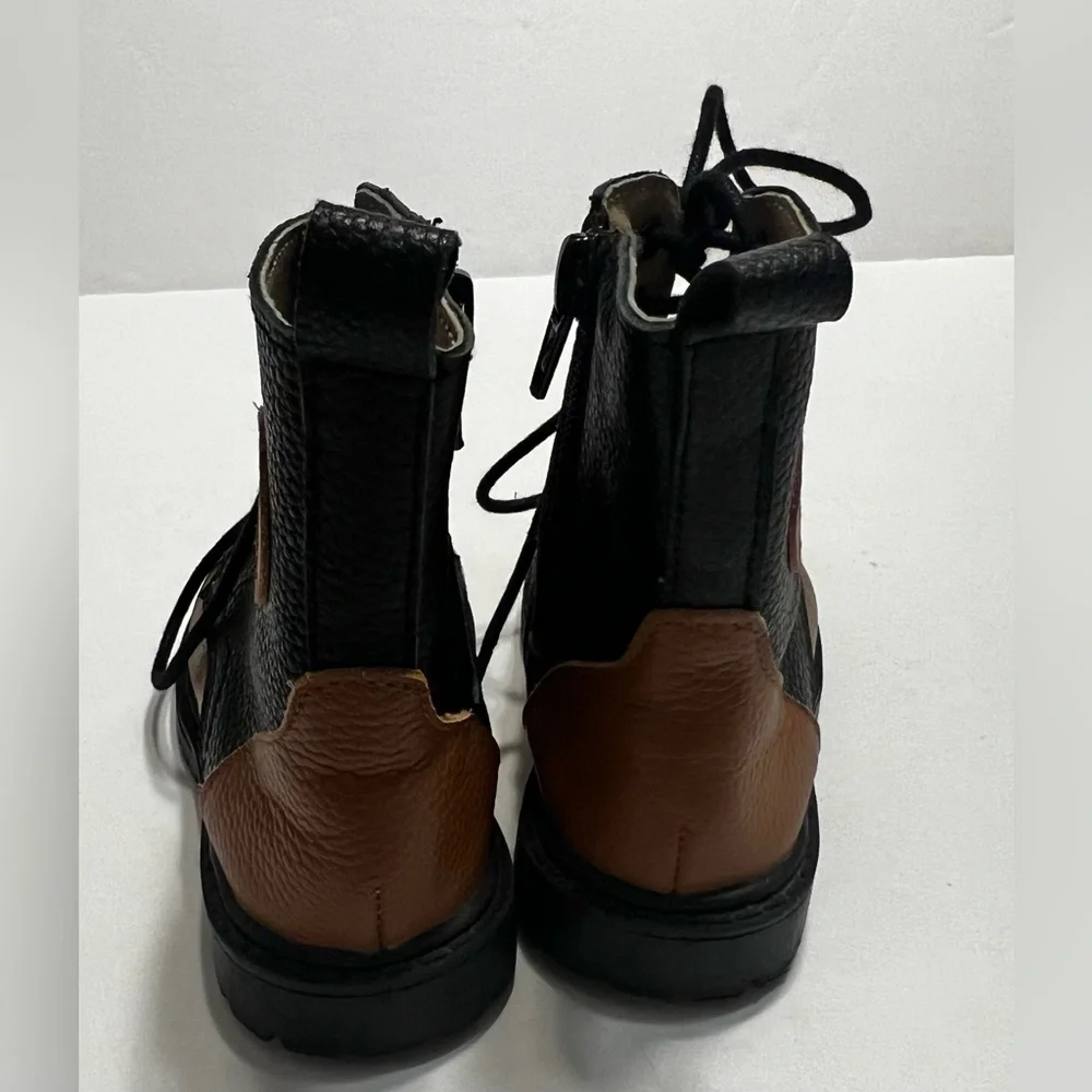 glitter dirt boots Size 2+ Black & Brown Zipper Closure & Ties